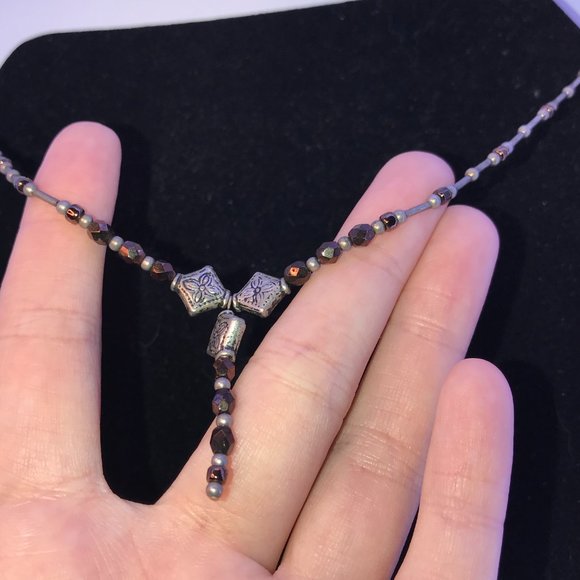 14" Y Design Bronze and Silver Necklace - Picture 3 of 8